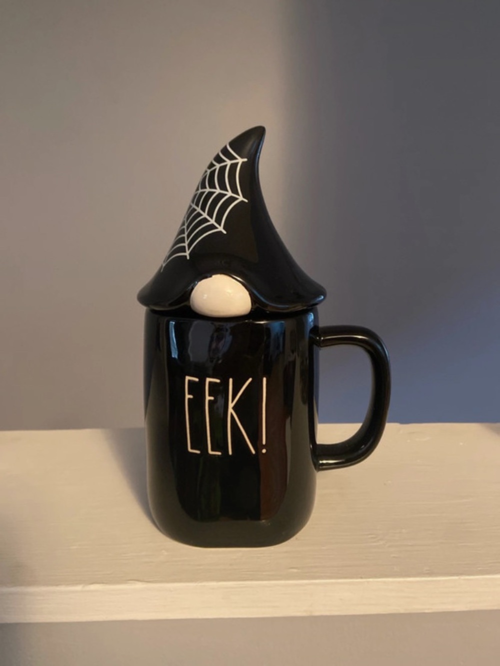 Rae Dunn Black 'EEK!' Ceramic Mug with Witch Hat Lid